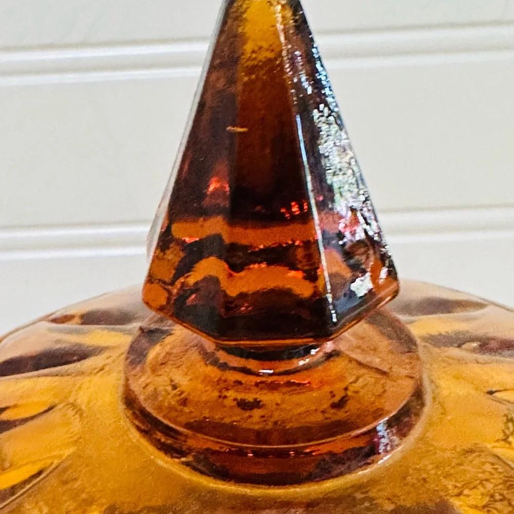 Indiana Glass Amber Pressed Glass Covered Candy Dish